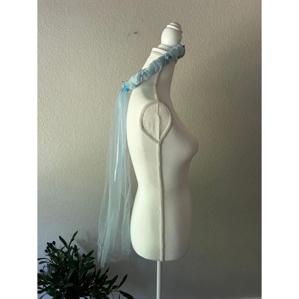 Handmade Something Blue Floral Halo Crown Veil Fairycore Bridal Headpiece Pearl
